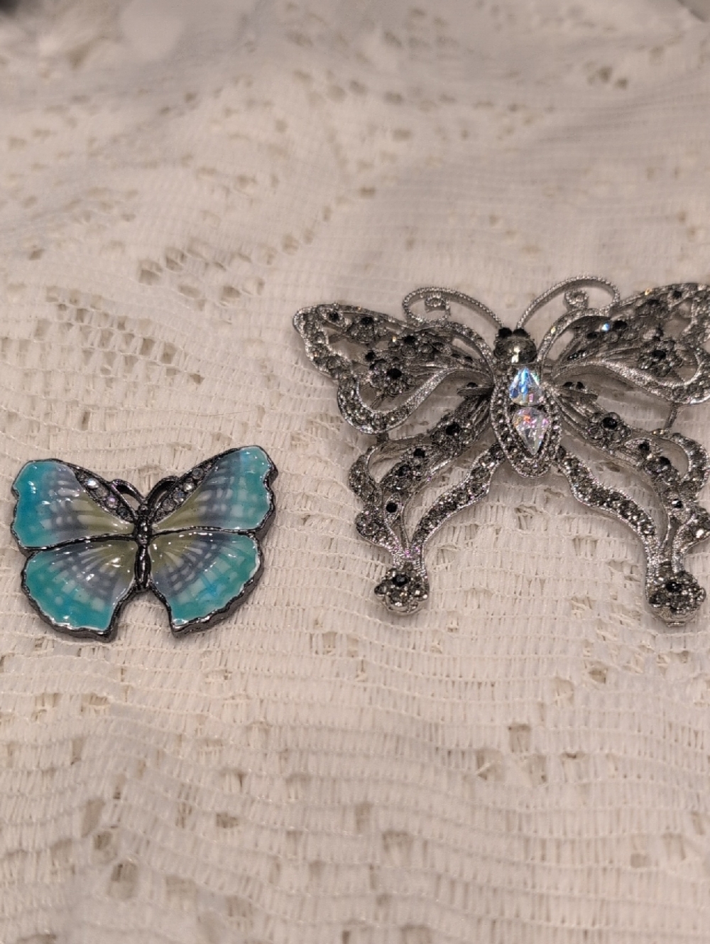 Vtg Artisan Butterfly Brooch Lot - Large Silver Statement & Blue Enamel SB